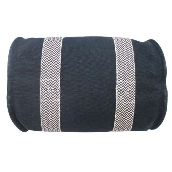 Hermes Cannes PM Handbag Tote Canvas Herringbone with Pouch Black Ivory - Picture 4 of 11